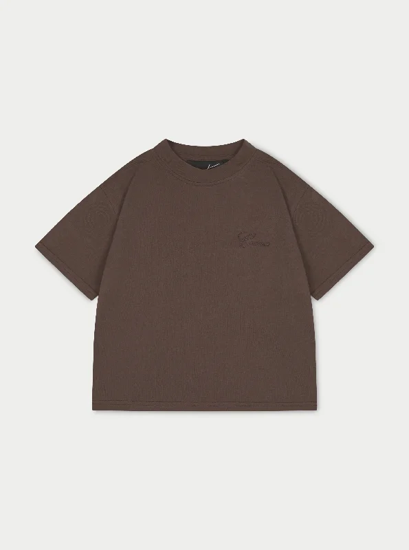 SCRIPT VINTAGE CROPPED T-SHIRT - BROWN Refined Women's Velvet