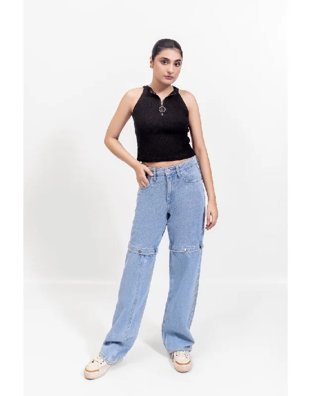Wide Leg Cotton Convertible Jeans French
