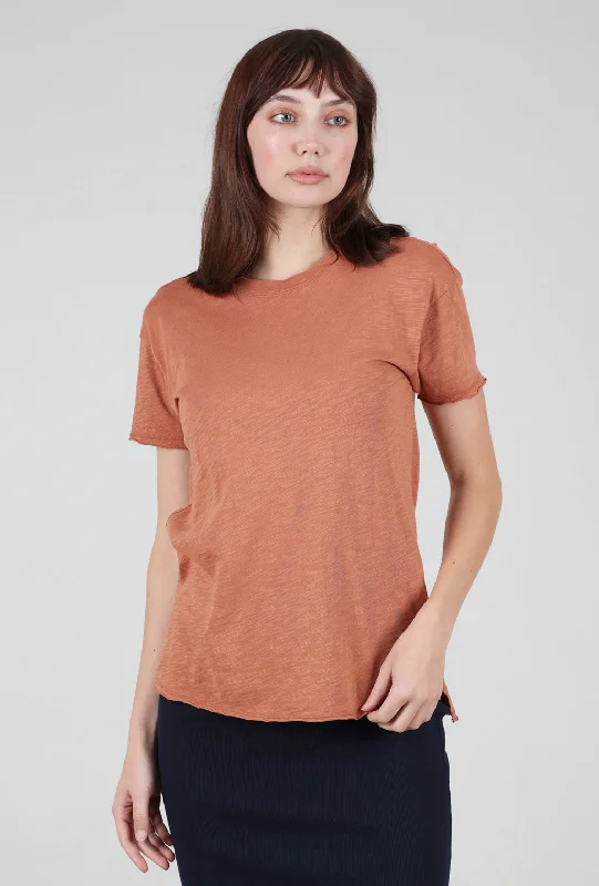 Short-Sleeve Step-Hem Crewneck Tee, Baked Clay Refined Women's 