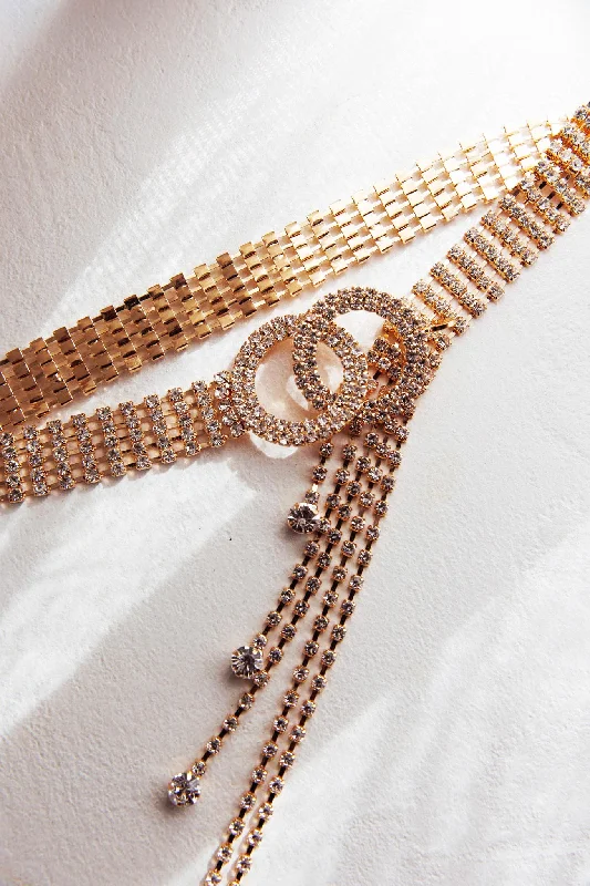 Vera Rhinestone Belt Gold Dynamic Women's High - energy