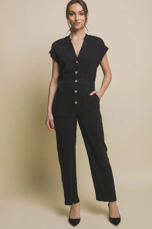Love Tree Button Up Front Pocket Jumpsuit Practical Women's Multi - 