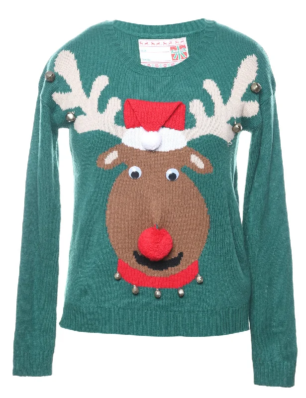 Reindeer Christmas Jumper - S Earthy Women's 