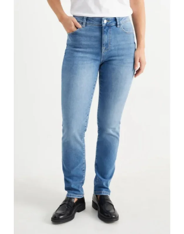 Mid Rise Slim Jeans Stretchable Mid Blue Modern Women's Tech