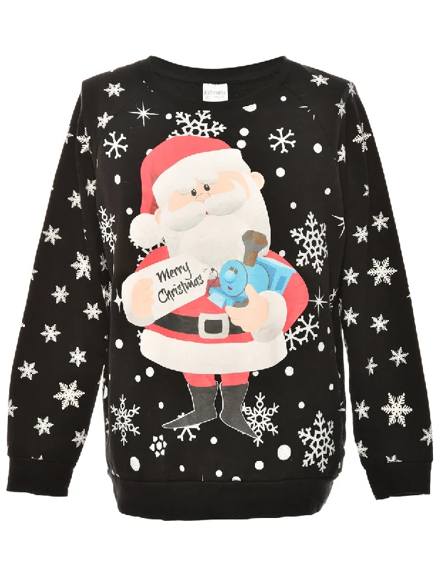 Santa Claus Black Christmas Sweatshirt - L Hip Women's Urban