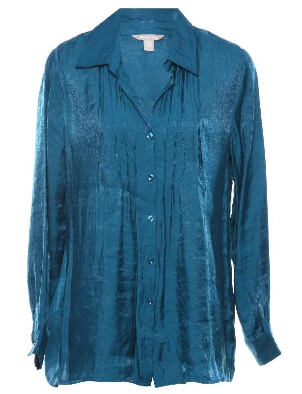 White Stag Teal Metallic Blouse - L Disco
