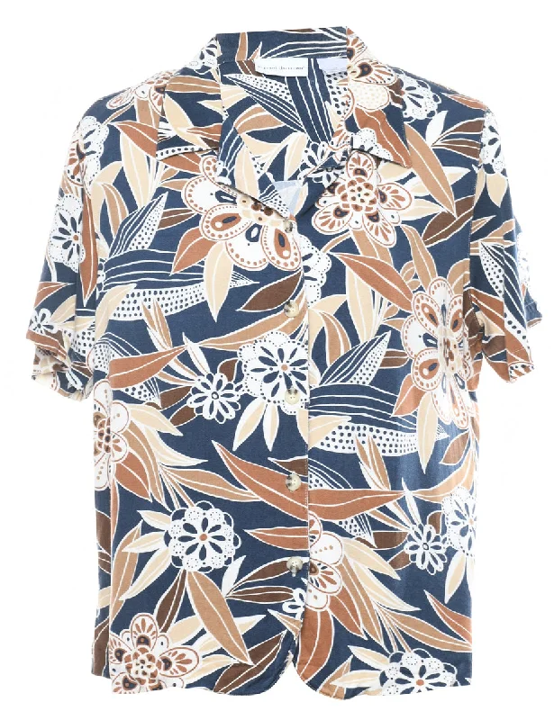 Alfred Dunner Navy & Brown Hawaiian Shirt - XL Hip Women's Retro
