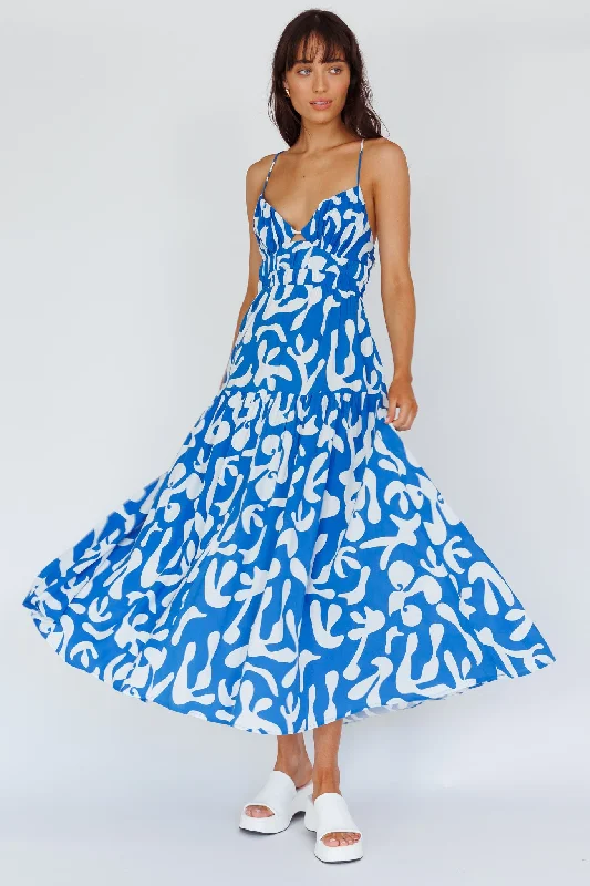 Tiffi Cami Strap Midi Dress Floral Blue Dynamic Women's Moto