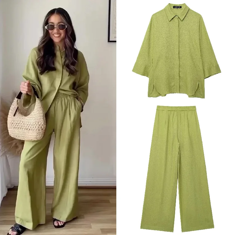 Bizo Summer 2 Pc Coord Set in Green Laid - back Women's Style