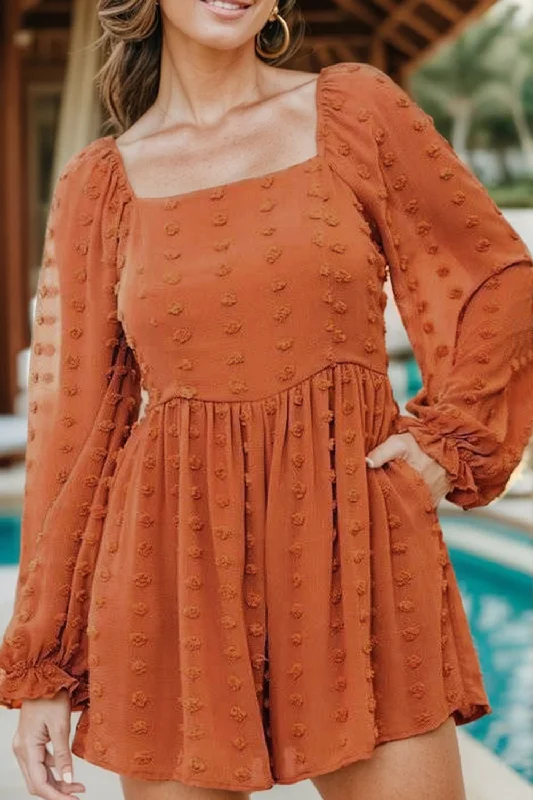 Swiss Dot Square Neck Flounce Sleeve Romper Vacation