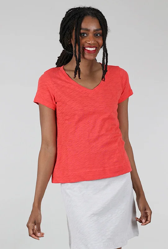 Cotton Slub V-Neck Tee, Red garde