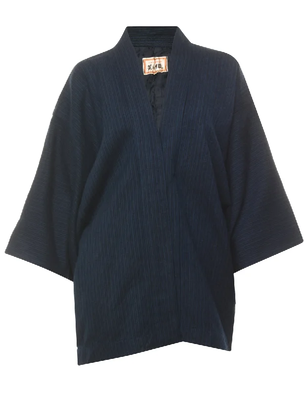 Striped Cropped Kimono - L Laid - back Women's Style
