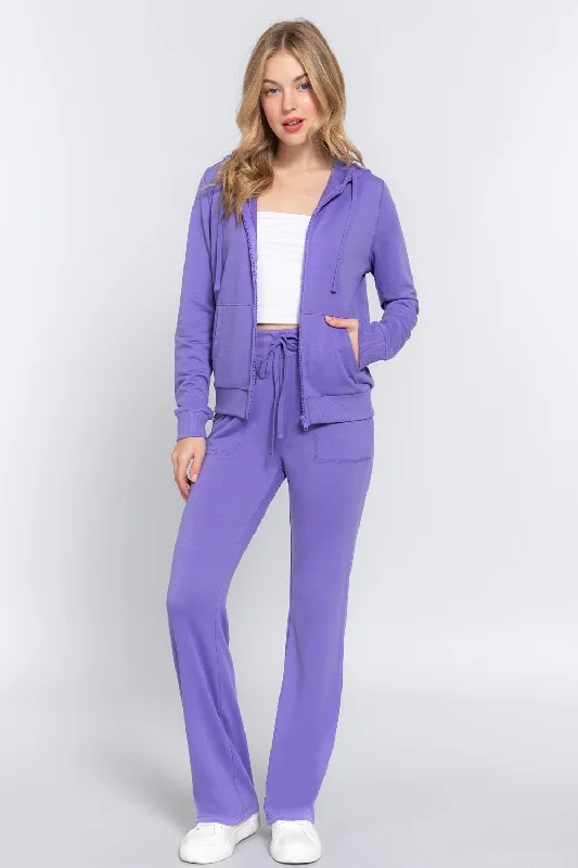 ACTIVE BASIC French Terry Zip Up Hoodie and Drawstring Pants Set Sleek Women's 