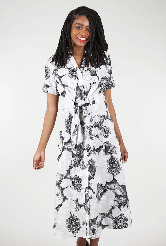 Linen Floral Shirtdress, Gray Sophisticated Women's 