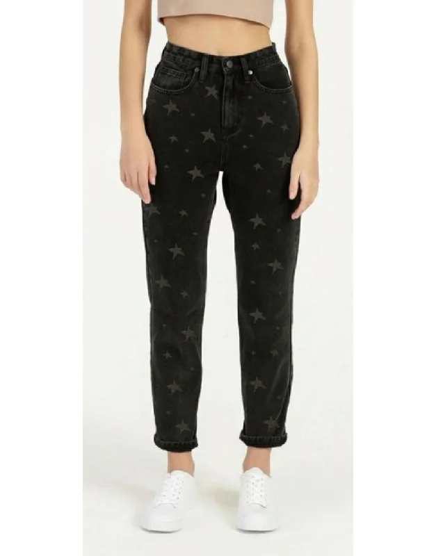 Stars Printed Mom Jeans in Black Monochromatic Office Style
