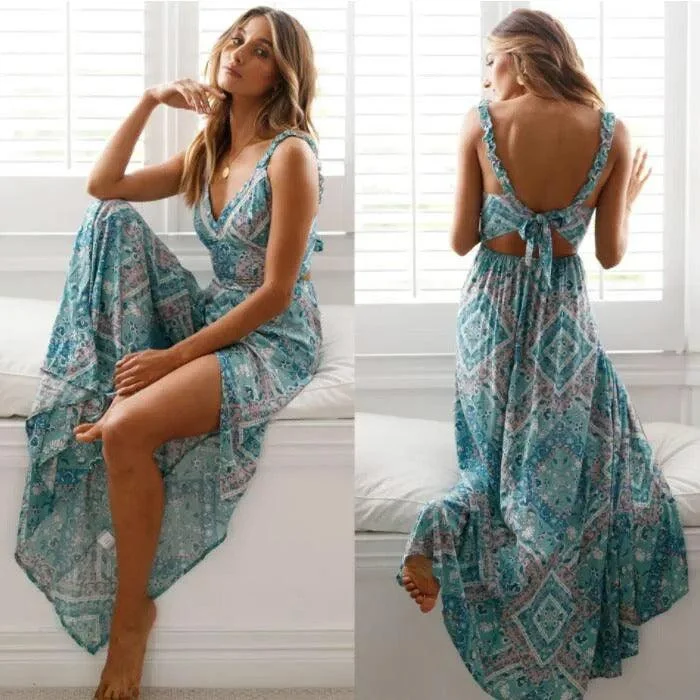 Haven Slit Maxi Dress in Blue Polished Women's Silk