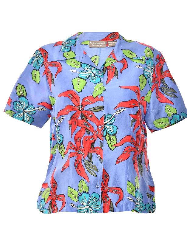 Silk Floral Multi-Colour Blouse - L Classic Women's Pin - striped